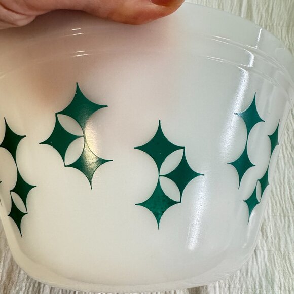 Vintage Federal Glass Mixing Bowl Oven Ware Turquoise Atomic Star MCM 3 QT - Picture 8 of 11